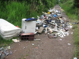 Fly-tipped rubbish on the road